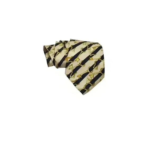 Vintage ESCADA Necktie Key To Success Gold & Black Stripe Made Italy 100% Silk - Picture 2 of 9